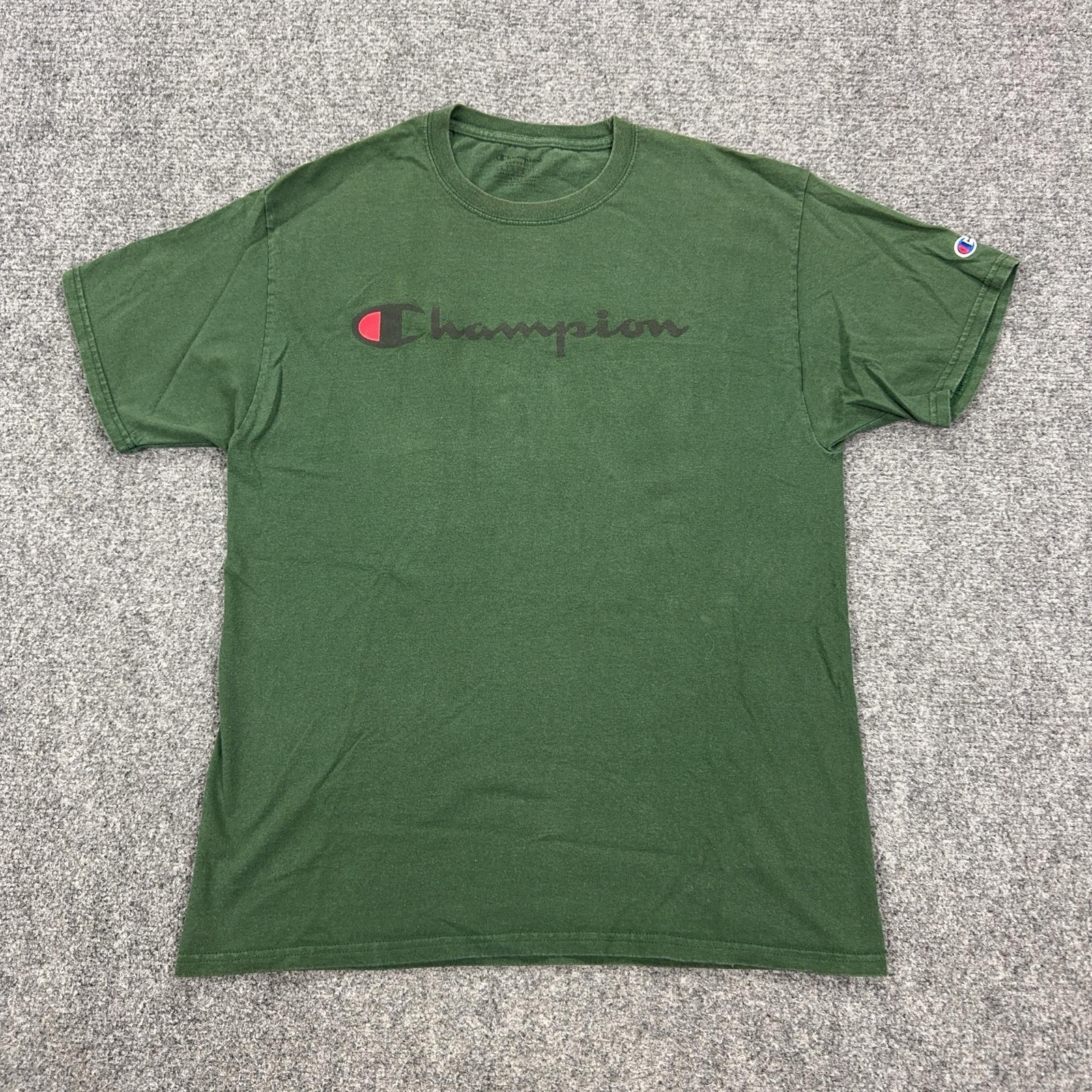 Champion Shirt Mens Large Green Script Logo Graphic Tagless Crewneck Tee