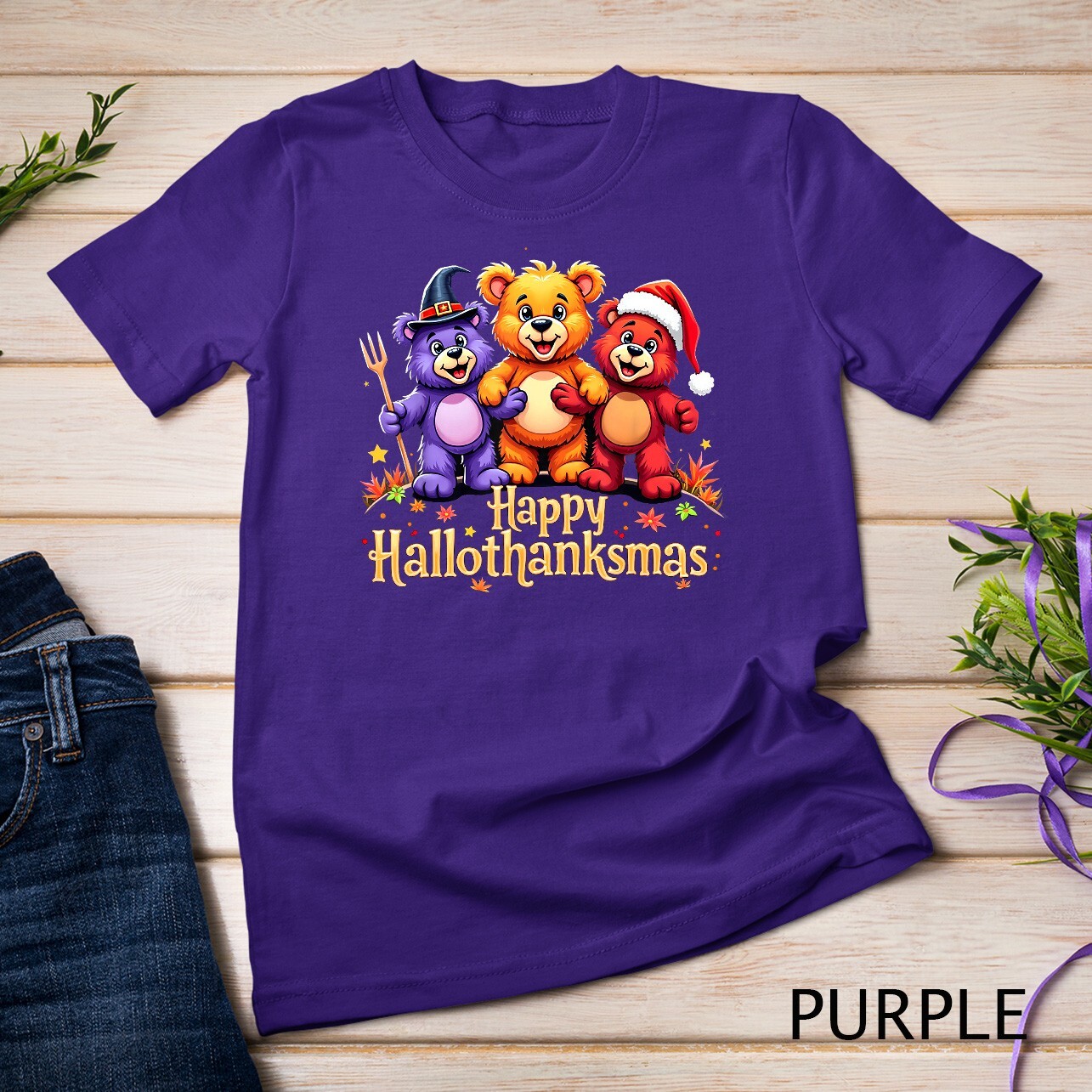 Hallothanksmas Bears Tee Halloween Thanksgiving Christmas T-Shirt Unisex T-shirt