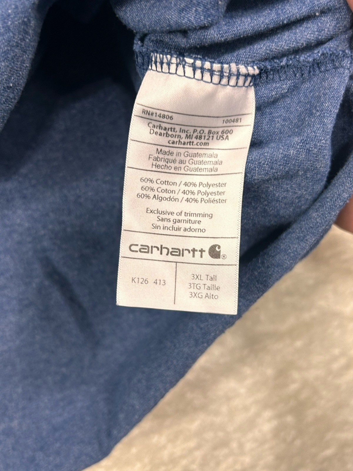Carhartt K126 Men’s Heavyweight Long-Sleeve Pocket T-Shirt Blue 3XLT Loose Fit
