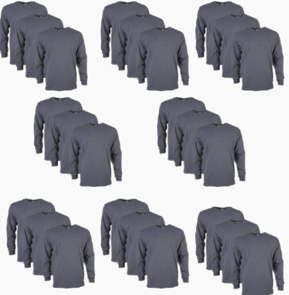 Gildan Ultra Cotton Long Sleeve T-Shirt Style G2400, Dark Heather (24 Pk)- 2XL