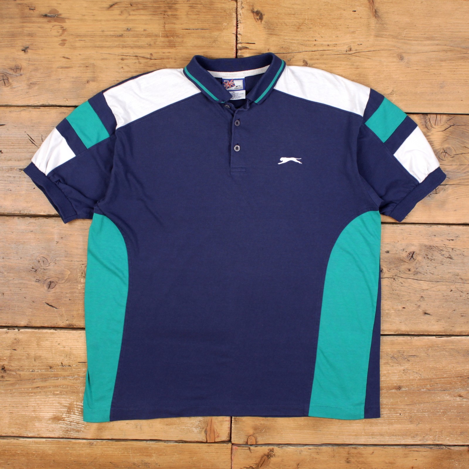 Vintage Slazenger Polo Shirt XL Mens 00s Blue Colorblock Single Stitch
