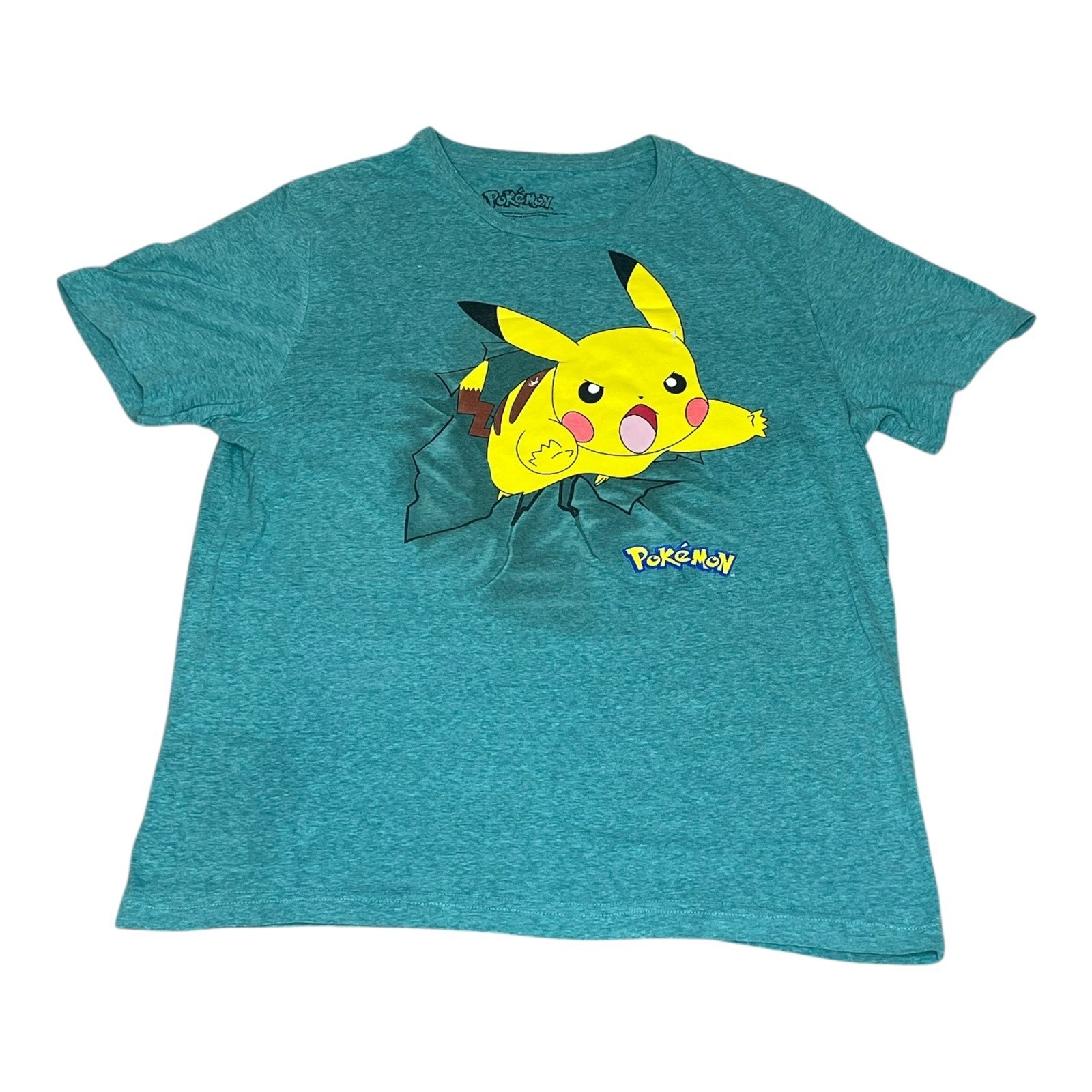2016 Pokemon Pikachu Graphic T-Shirt Mens Large Teal Green Short Sleeve Tee