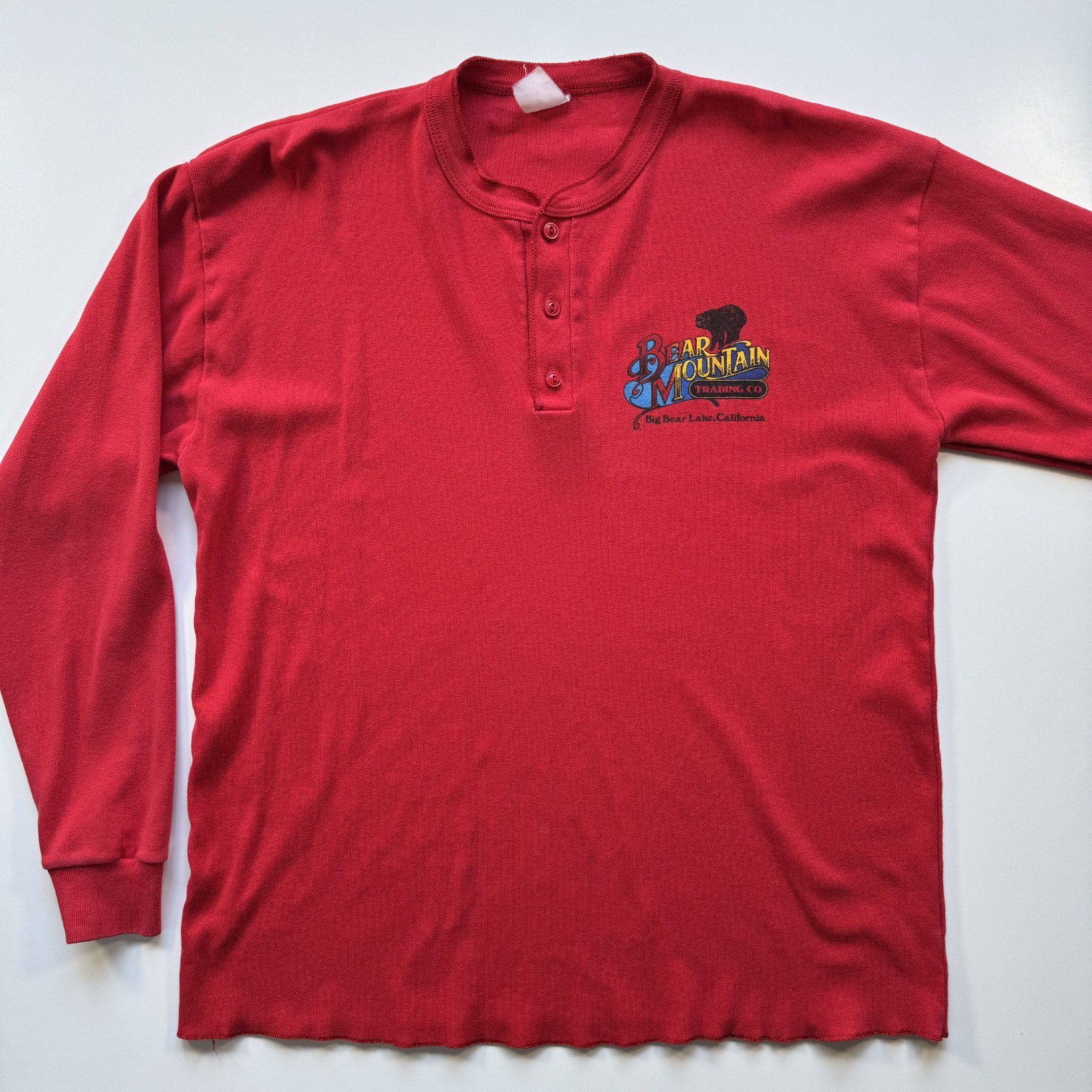 Vtg BEAR MOUNTAIN Trading Company Big Bear Long Sleeve Henley Shirt Large Red
