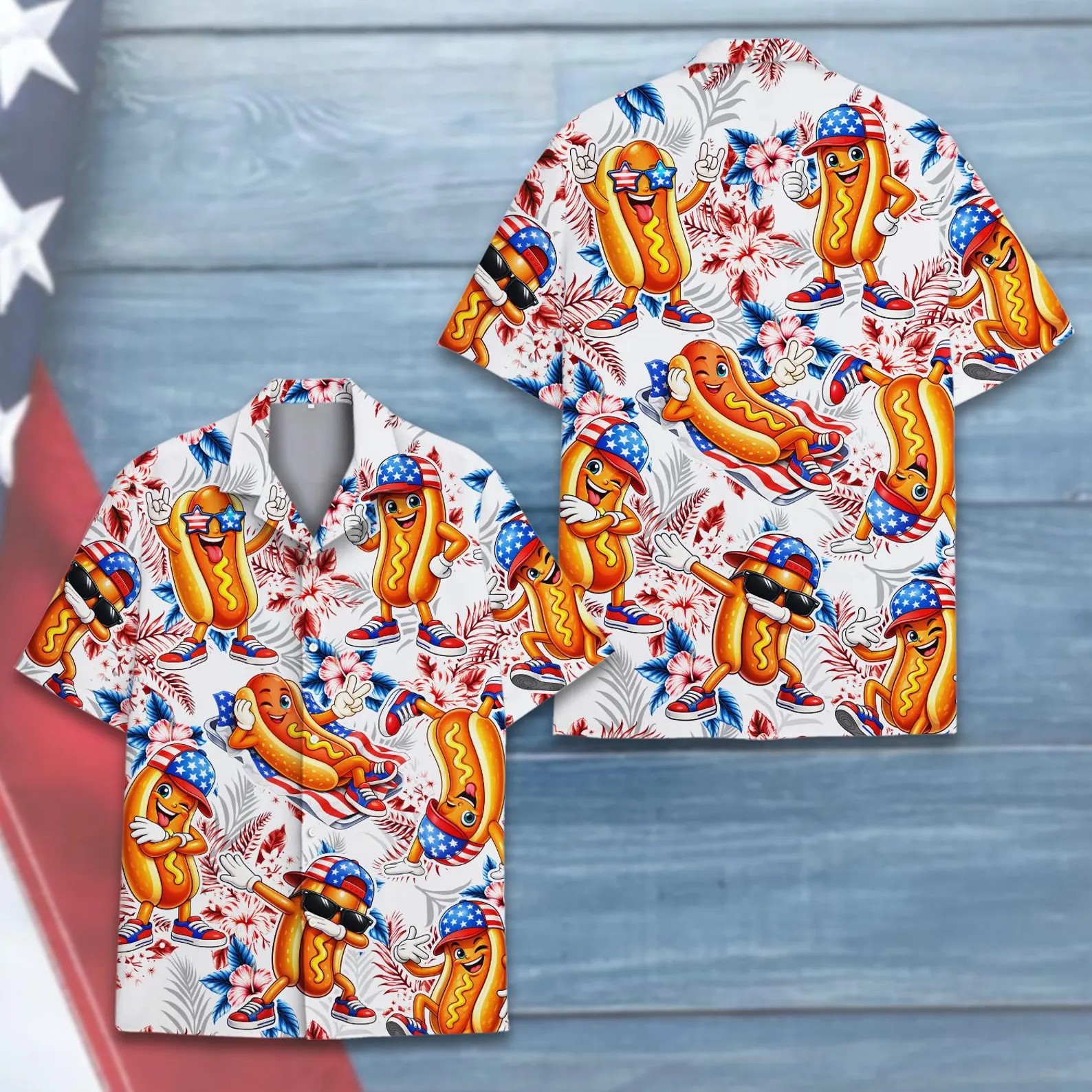 Hot Dog American Flag Hawaiian Shirt