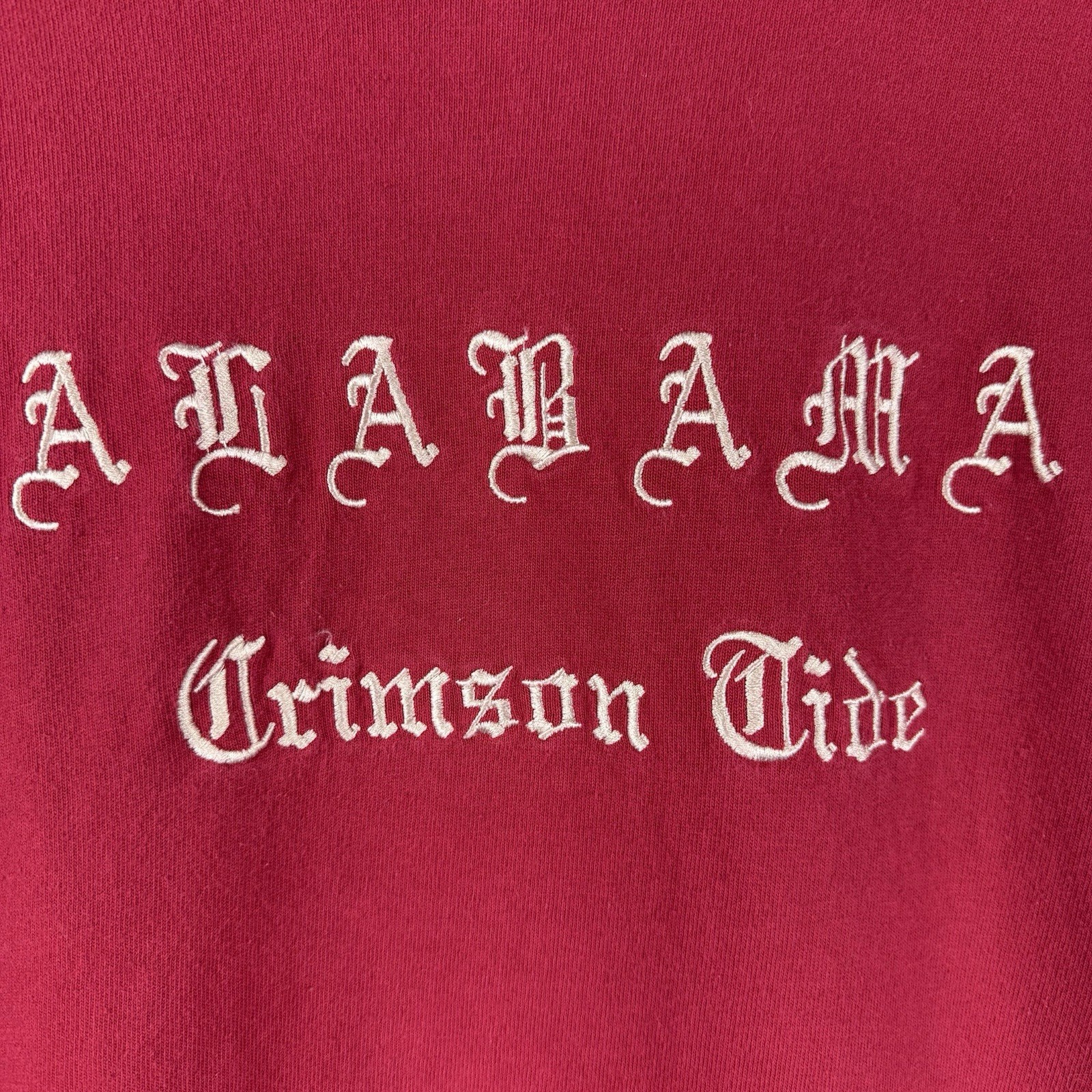 VTG Alabama Crimson Tide Gothic Embroidered Single Stitch Tshirt Size XL Red USA