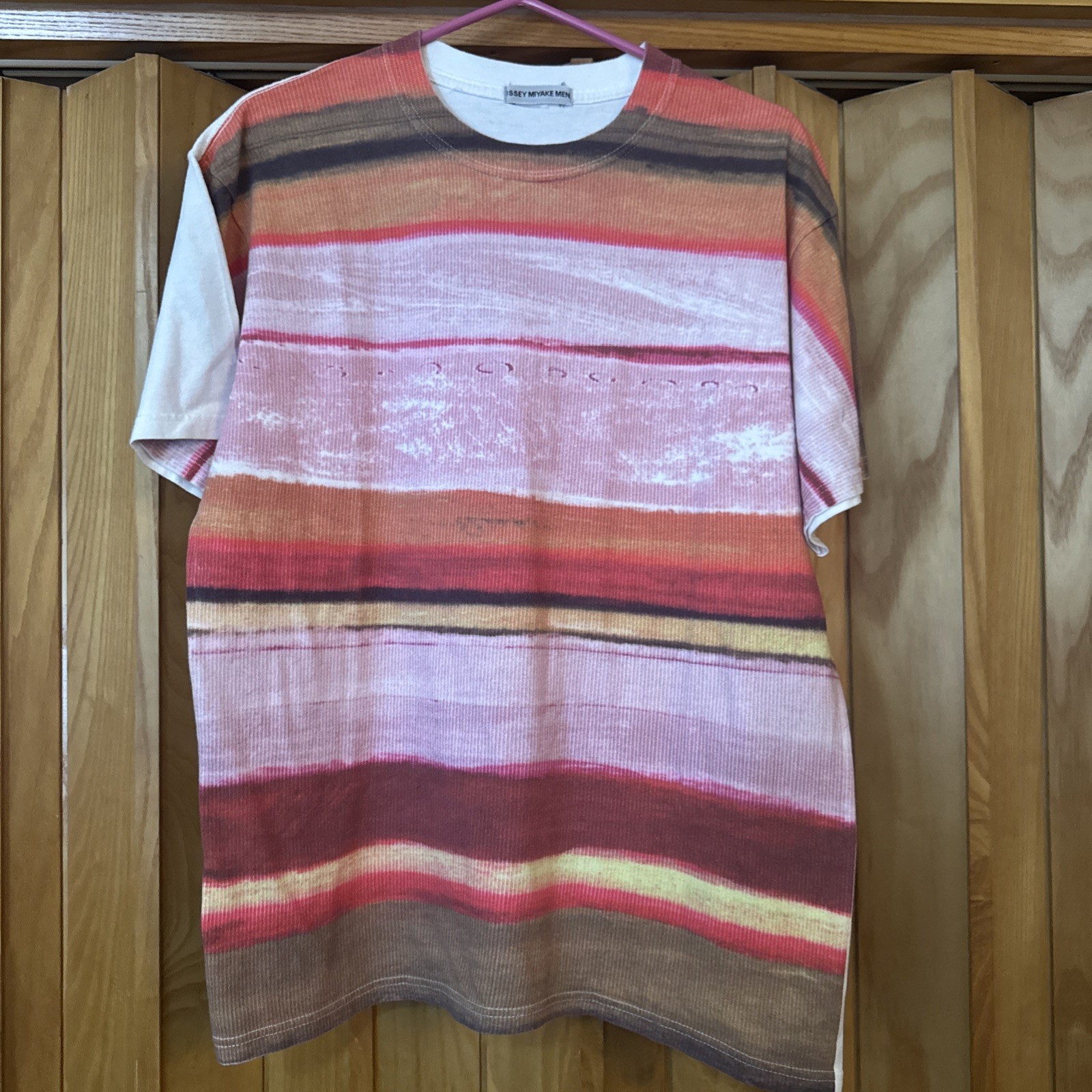 Issey Miyake Men Colorful Striped Ribbed T Shirt Size Large