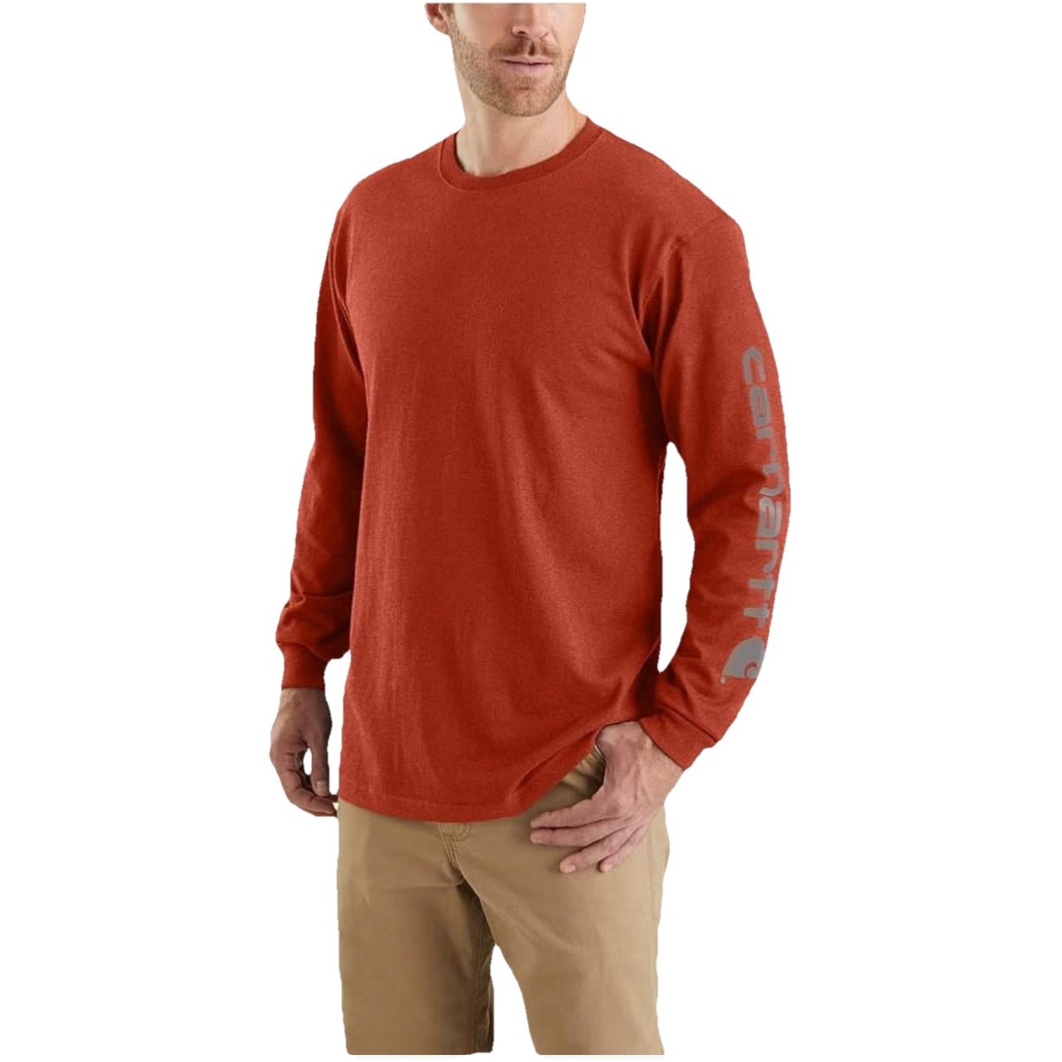 Carhartt men’s Long Sleeve T-Shirt TK0231 Loose Fit Red Logo sleeve graphic XL