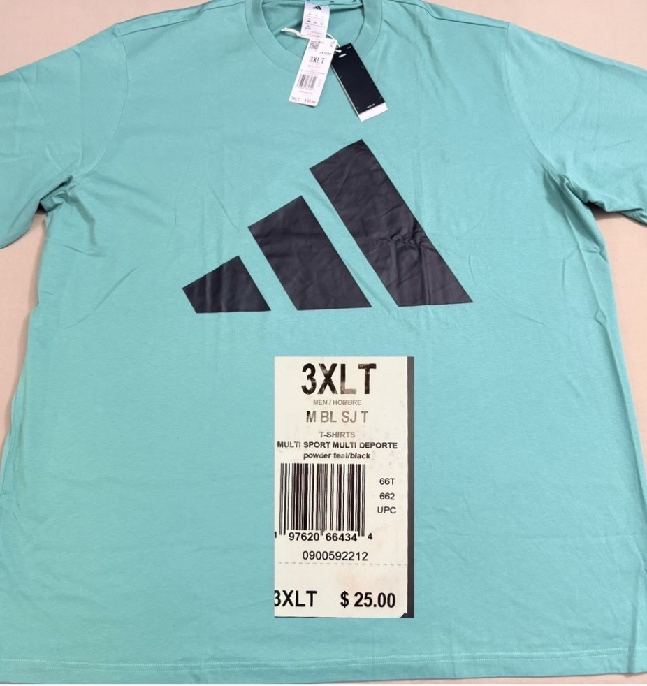 NEW..MEN TALL-3XL ADIDAS BIG LOGO SJ TEE (POWDER TEAL) LOOSE FIT