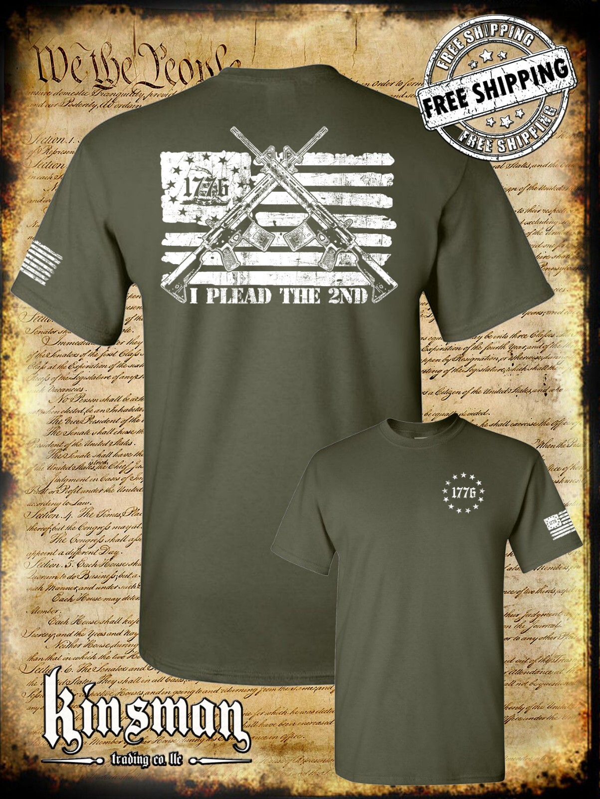 I Plead The 2nd Amendment Pro-Gun T-Shirt / Firearm Rights American Flag 1776 2A