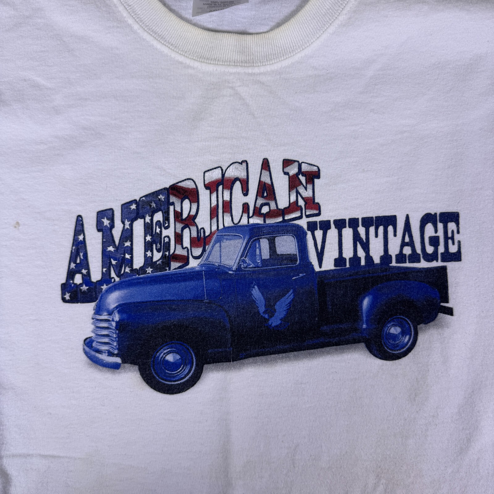 American Vintage Men’s White Car Graphic Print Crew Neck Casual T-Shirt Size L