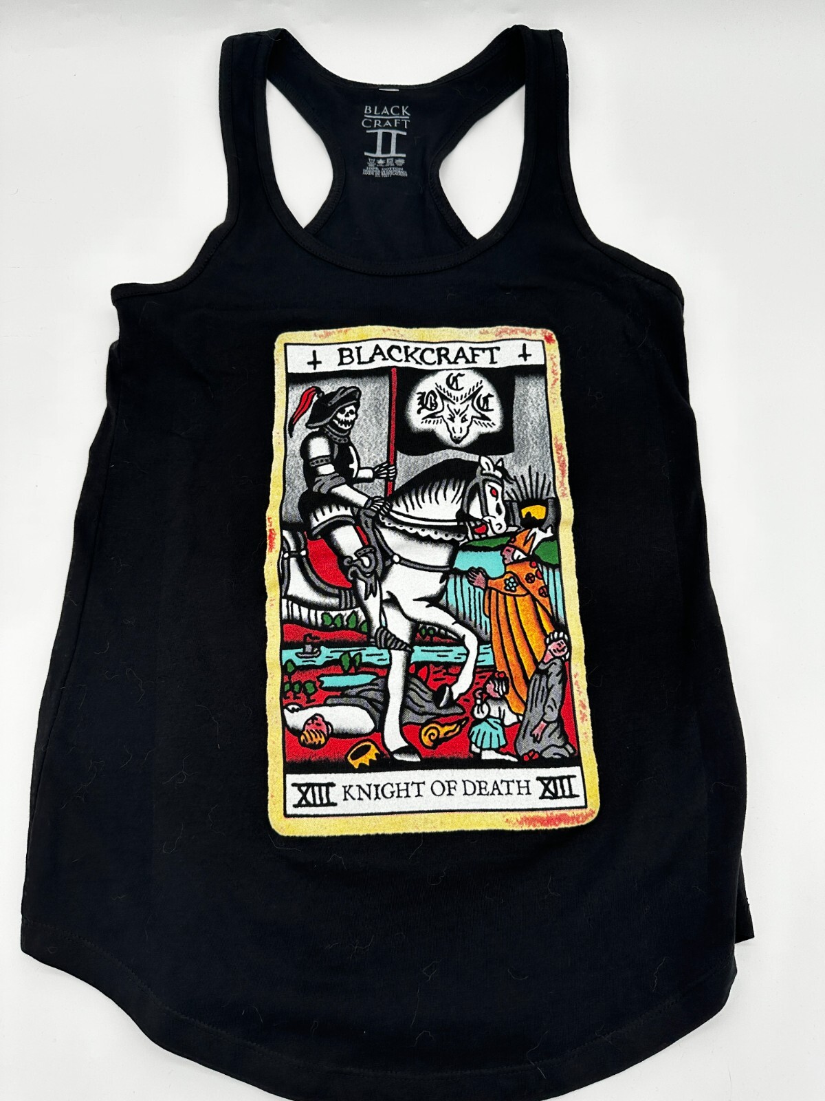 Black Craft Cult Knight of Death Tarot Card Racerback Tank Top Women’s Size M