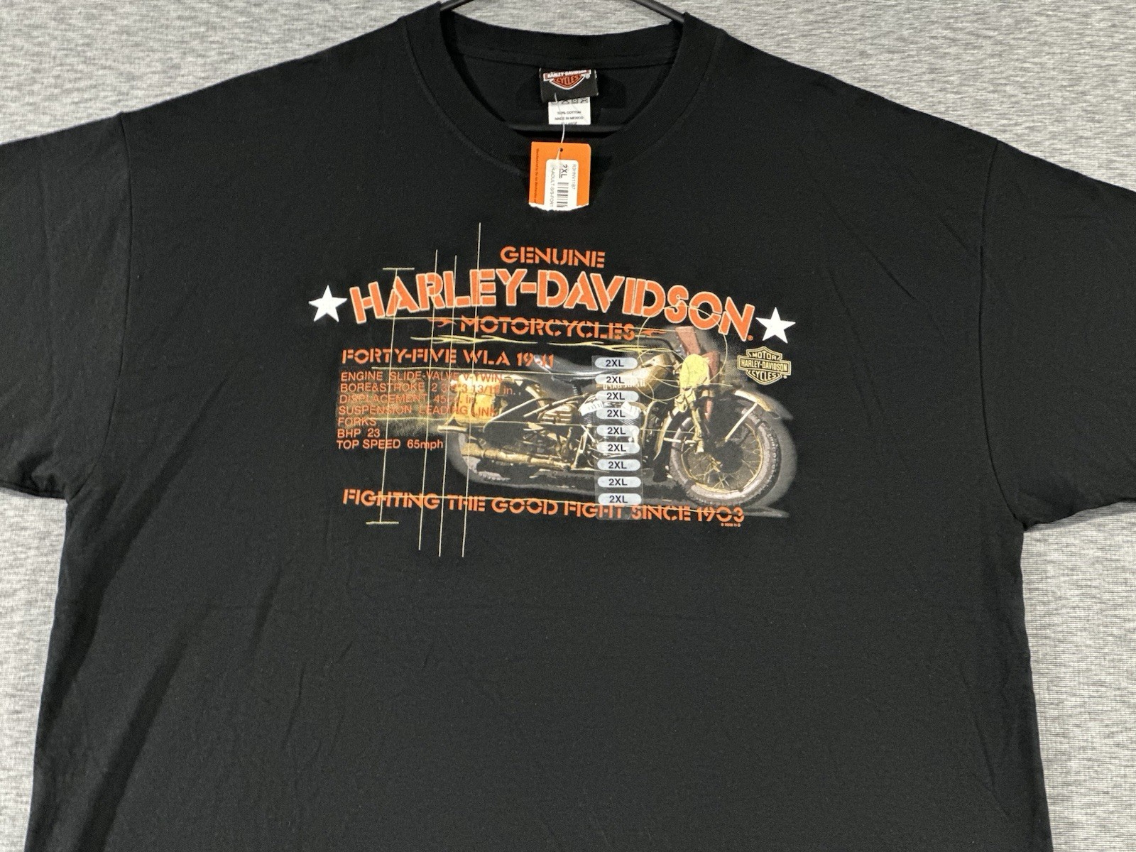 Harley Davidson 1941 WLA Mid America Shirt 2XL Black NWT 2008