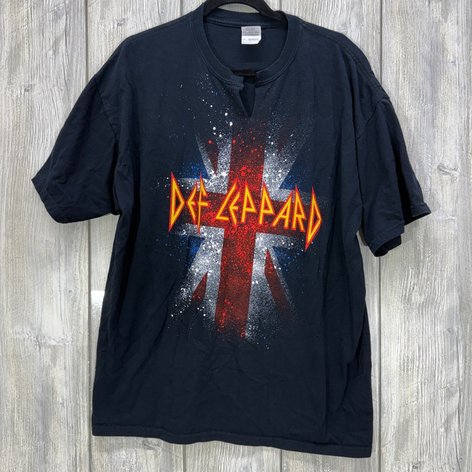 Def Leppard 2008 European Tour Shirt Mens XL Black Union Jack Rock Band Tee