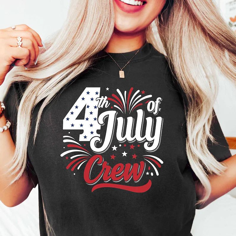 4th Of July Crew T-Shirt | Patriotic Fireworks Matching Family Outfit