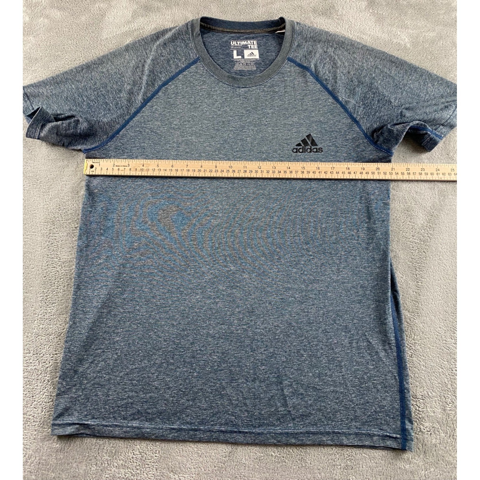 Adidas Ultimate Tee Mens Large Blue Heathered Performance Athletic T-Shirt Logo
