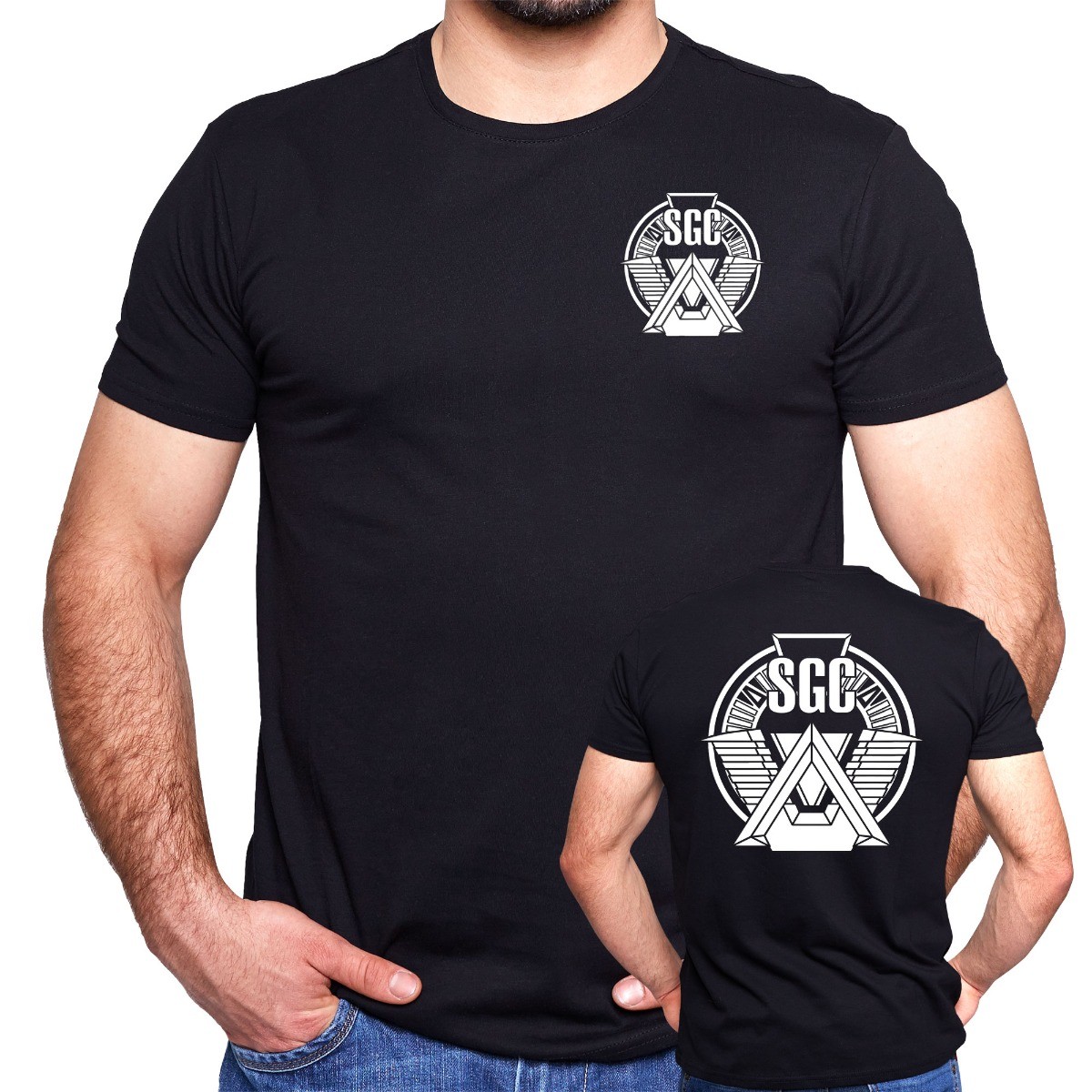 Stargate Command White Logo Double Sided Adult Shirt