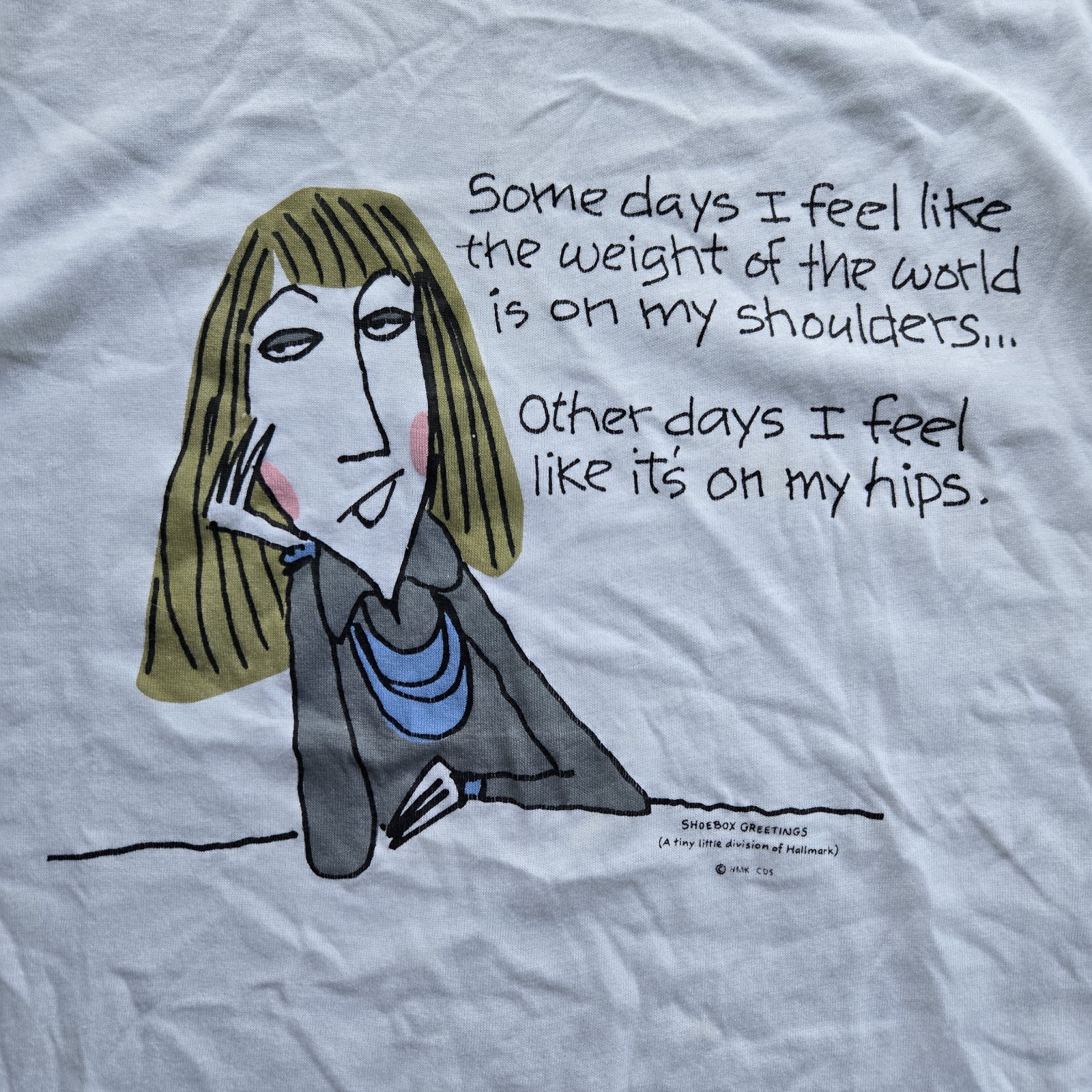 Vintage 90s Hallmark Shoe Box Woman Weight Of The World Funny Art T-shirt M / L