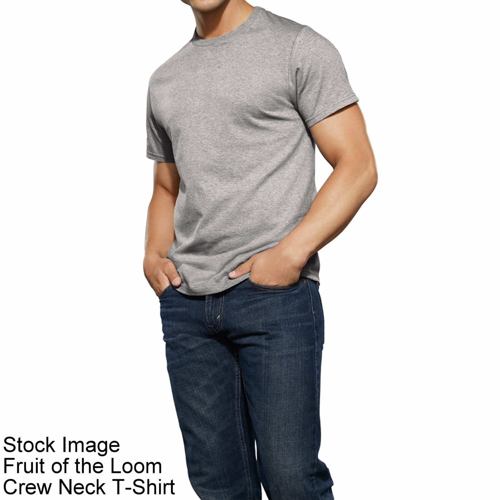 6 Blue Gray M 38-40 Inch Crew Neck T-Shirts Fruit Of The Loom M 97-102 CM