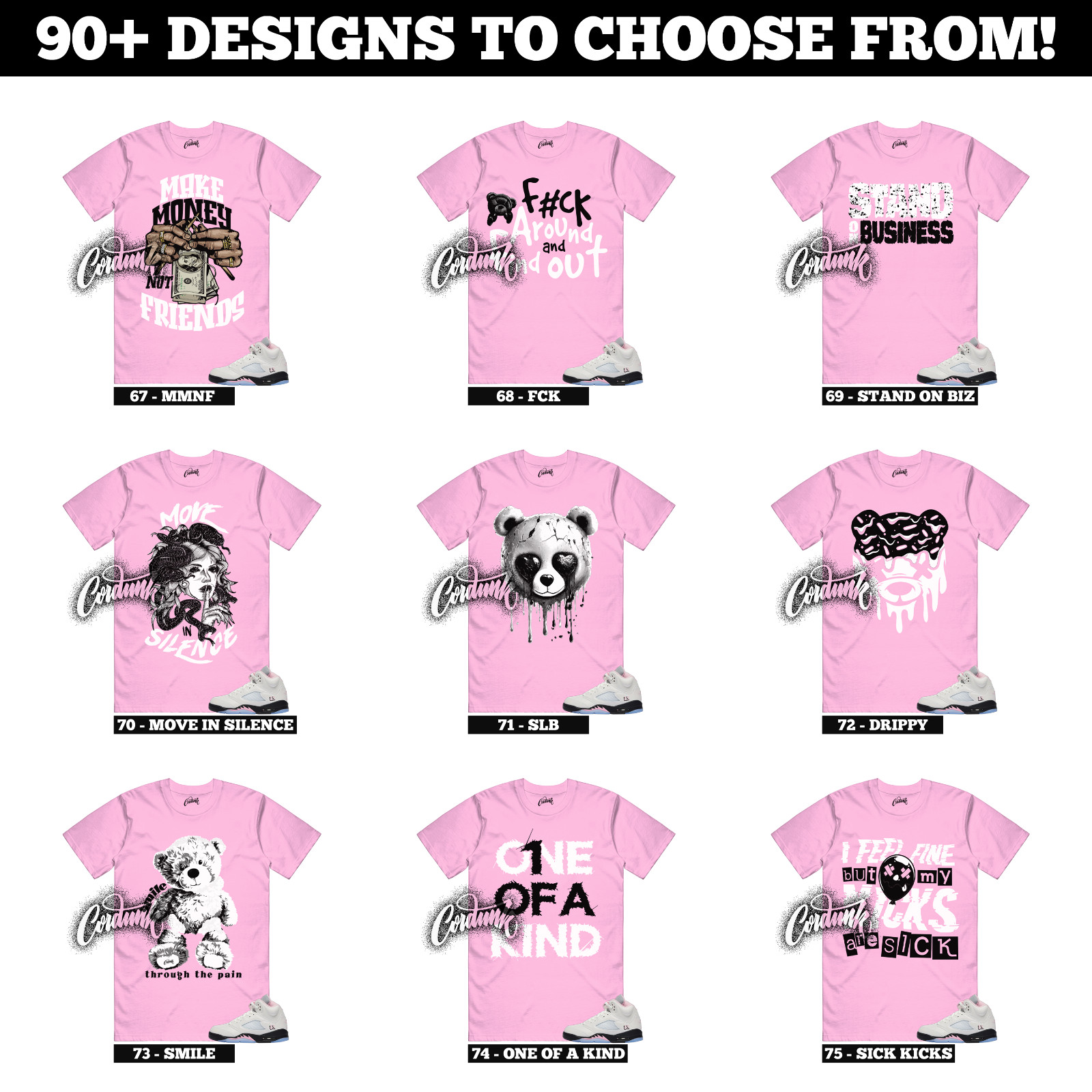 5 Medium Soft Pink White Black Foam Triple Sneaker T Shirt