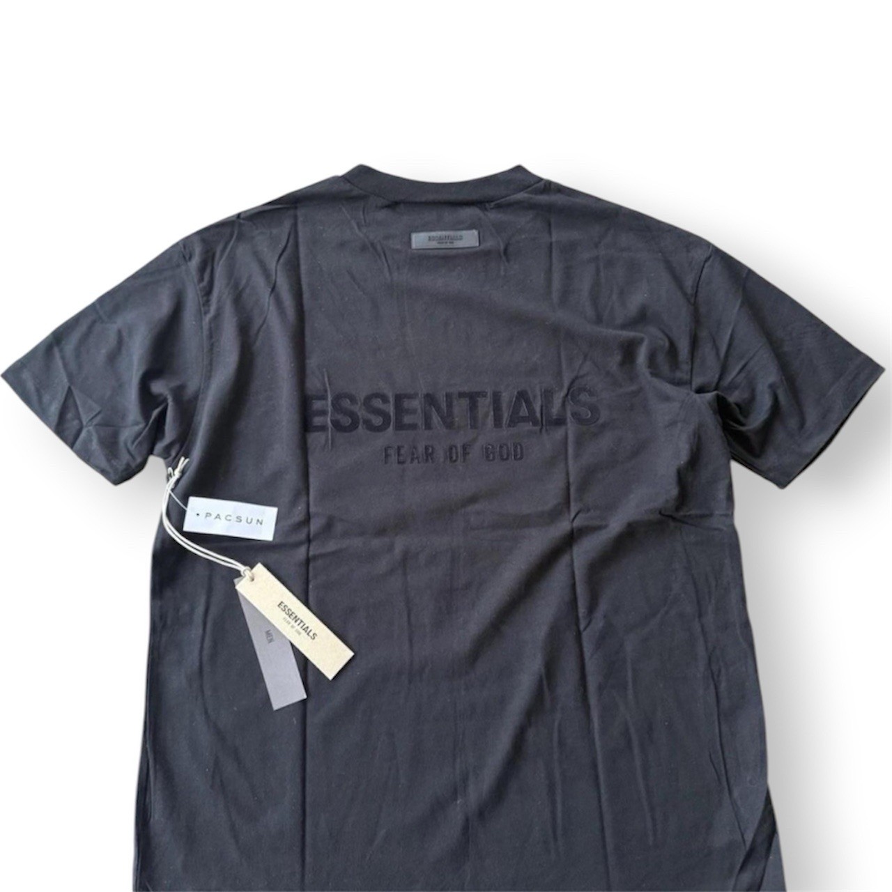 Fear of God Essentials T-Shirt Stretch Limo Black Velvet Flocked Logo NWT XS