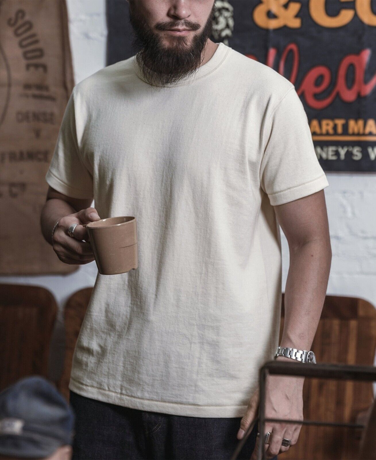 BRONSON Heavyweight Basic t Solid Cotton Loopwheel Tubular Athletic t Shirts Tee