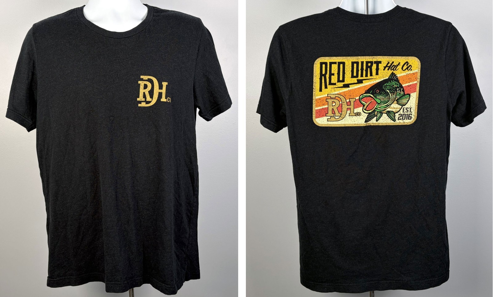 Red Dirt Hat Co Fish Logo T Shirt Mens Large Cotton Polyester Blend Black