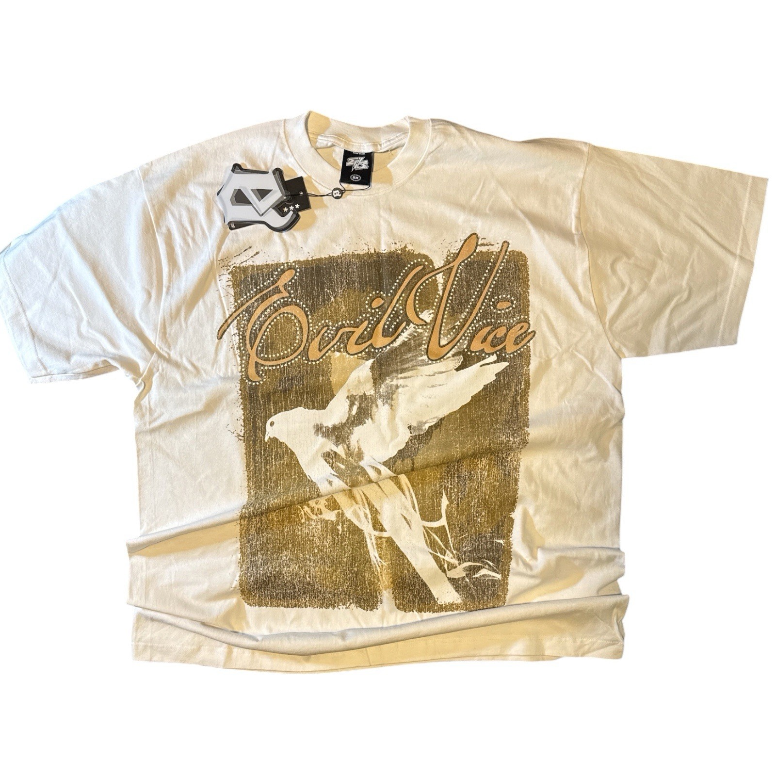 Evil Vice Graphic Logo White Cotton Knit Men’s 2X Crew T Shirt brand new