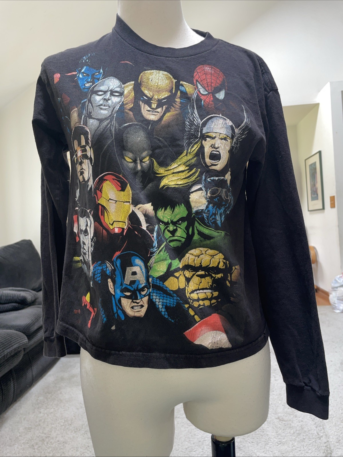 Marvel Mad Engine Character Print Long Sleeve Vintage T Shirt Size Small