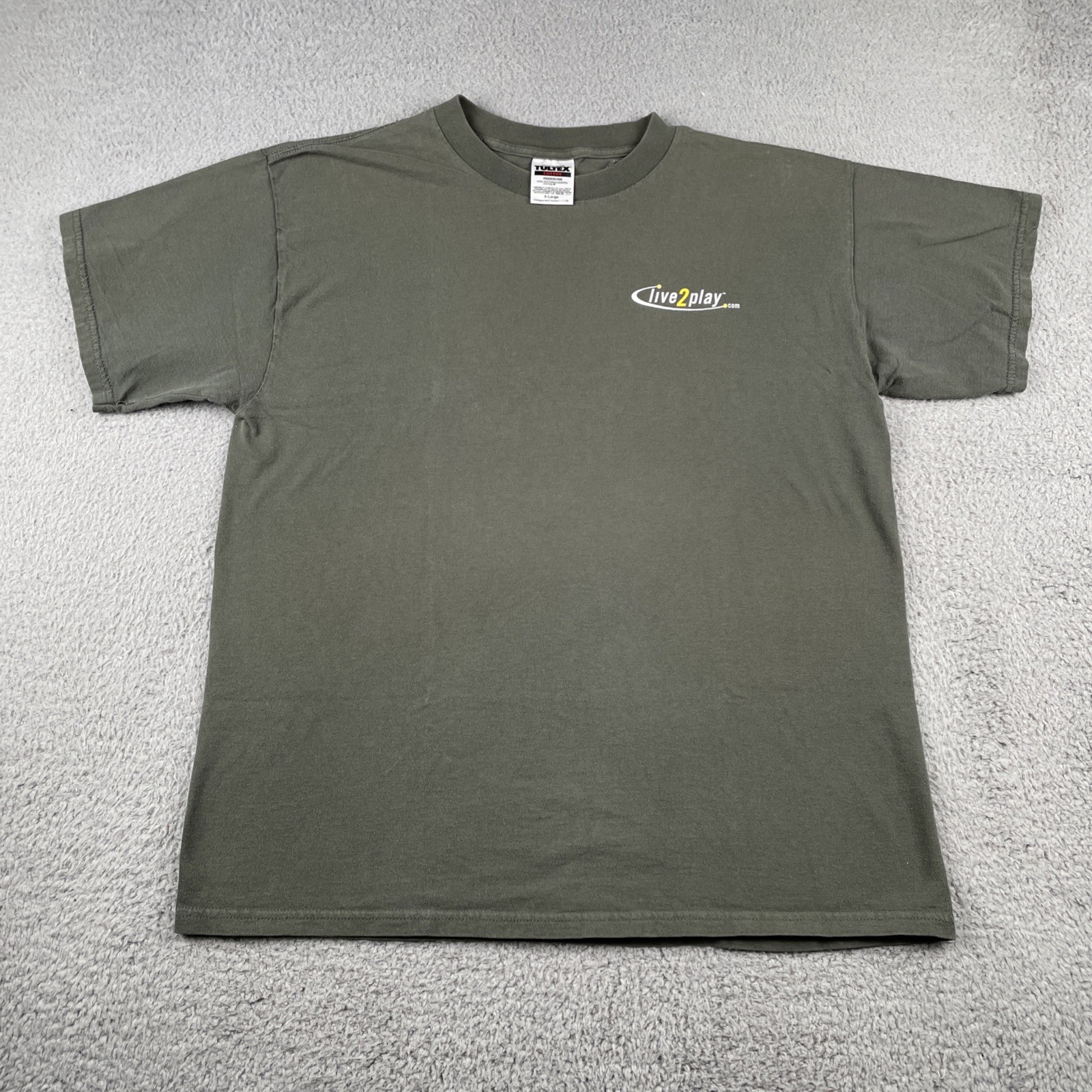 Vtg Tultex Olive Green XL Shirt Live2Play.com Skier Back Graphic Mountain Y2K