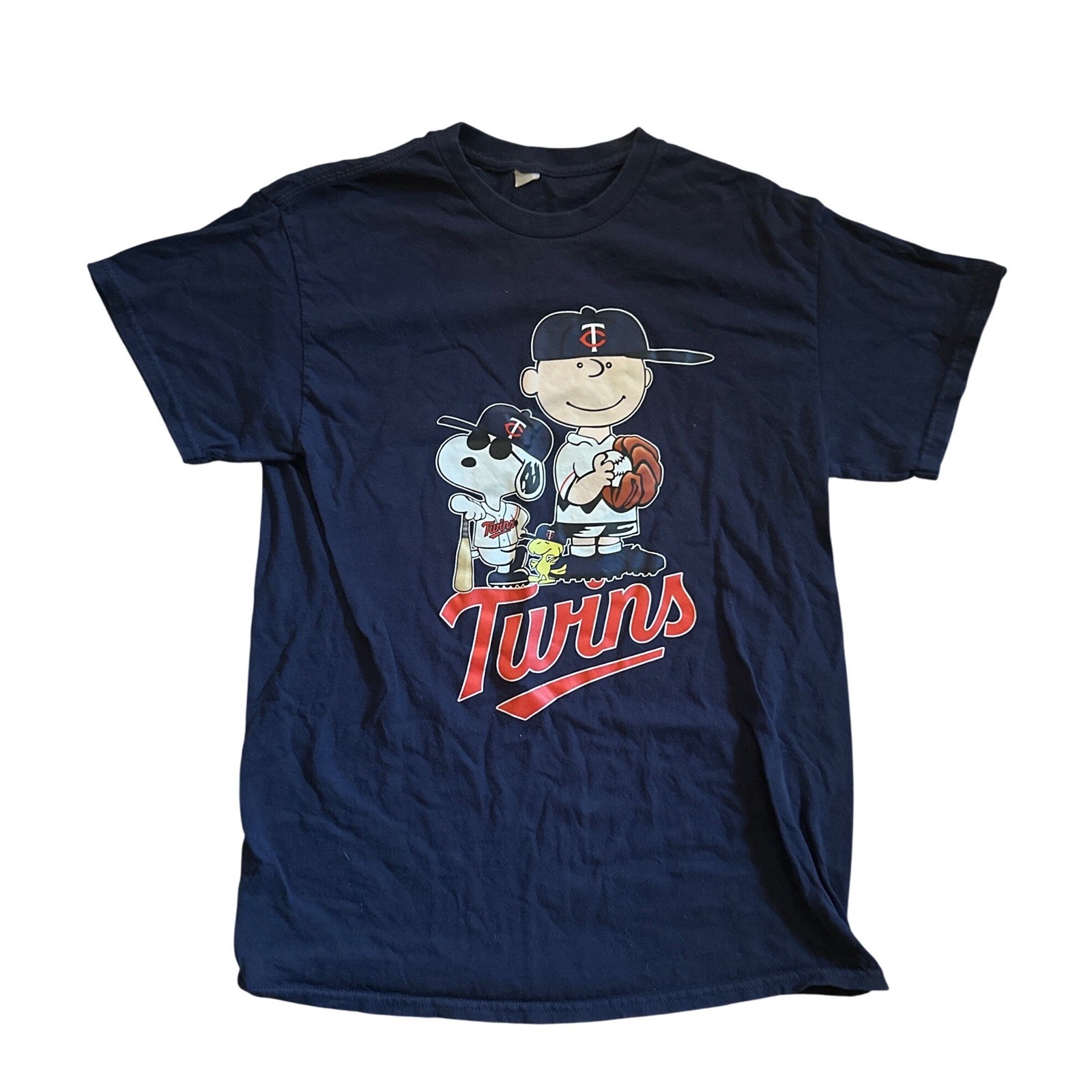 Minnesota Twins Peanuts Charlie Brown Snoopy Navy Blue Graphic T-Shirt Mens