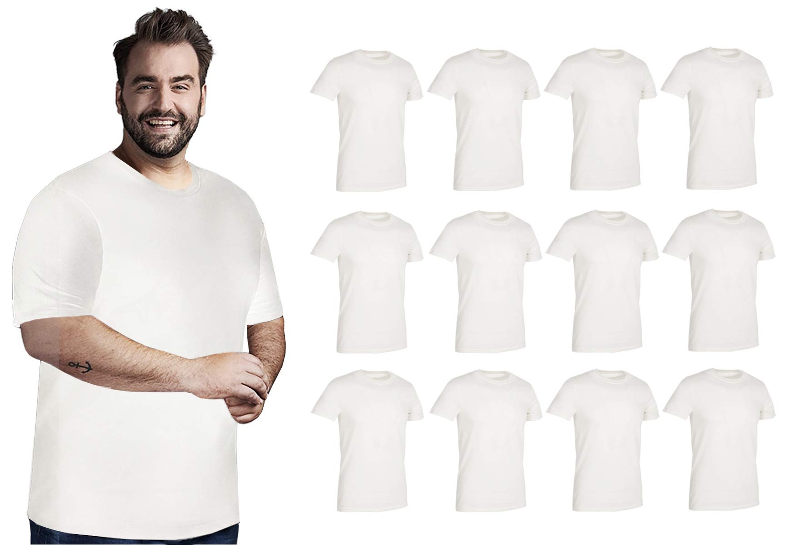 BILLIONHATS 12 Pack Plus Size Men Cotton T-Shirt Bulk Big Tall Short Sleeve Tees