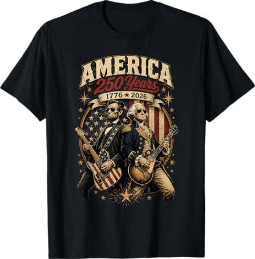 George Washington Abraham Lincoln Playing Guitar 4th July T-Shirt