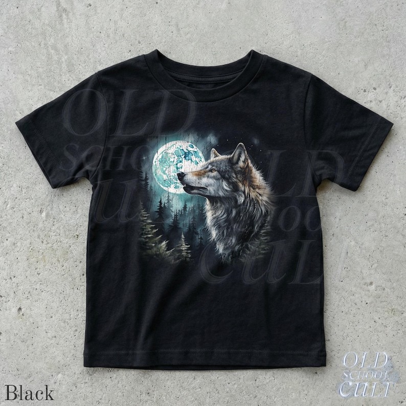 Wolf Moon Vintage 90s Kids Graphic T-Shirt Youth Wolves Forest Tee