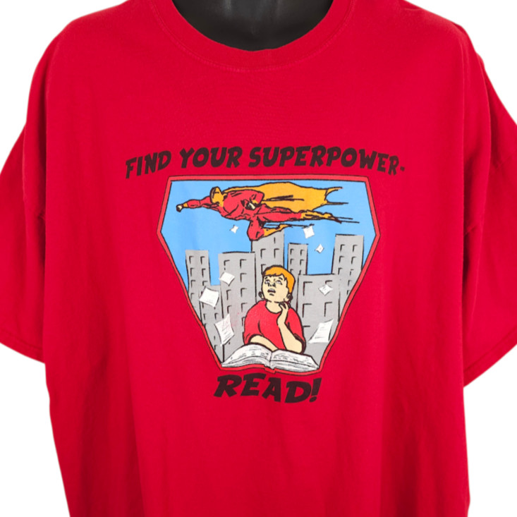 Reading T Shirt Mens Size 4XL Red Find Your Superpower Read Books