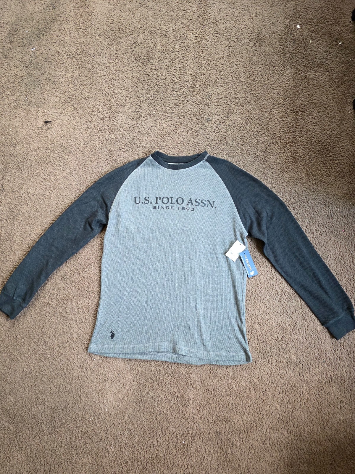 U.S. Polo Assn Mens Large Thermal Shirt Gray Black Raglan Long Sleeve NWT