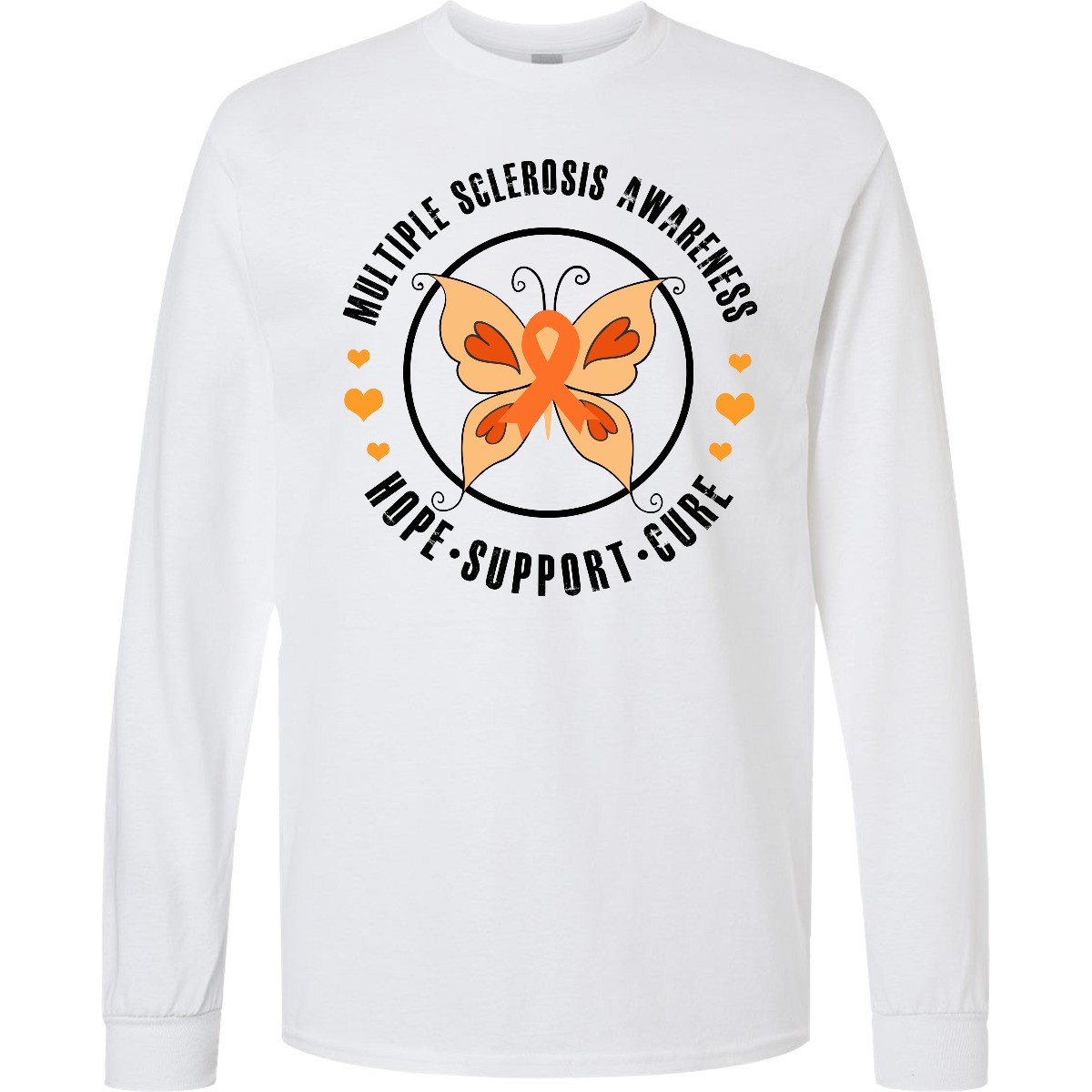 Inktastic Multiple Sclerosis Orang Ribbon Hope Support And Long Sleeve T-Shirt