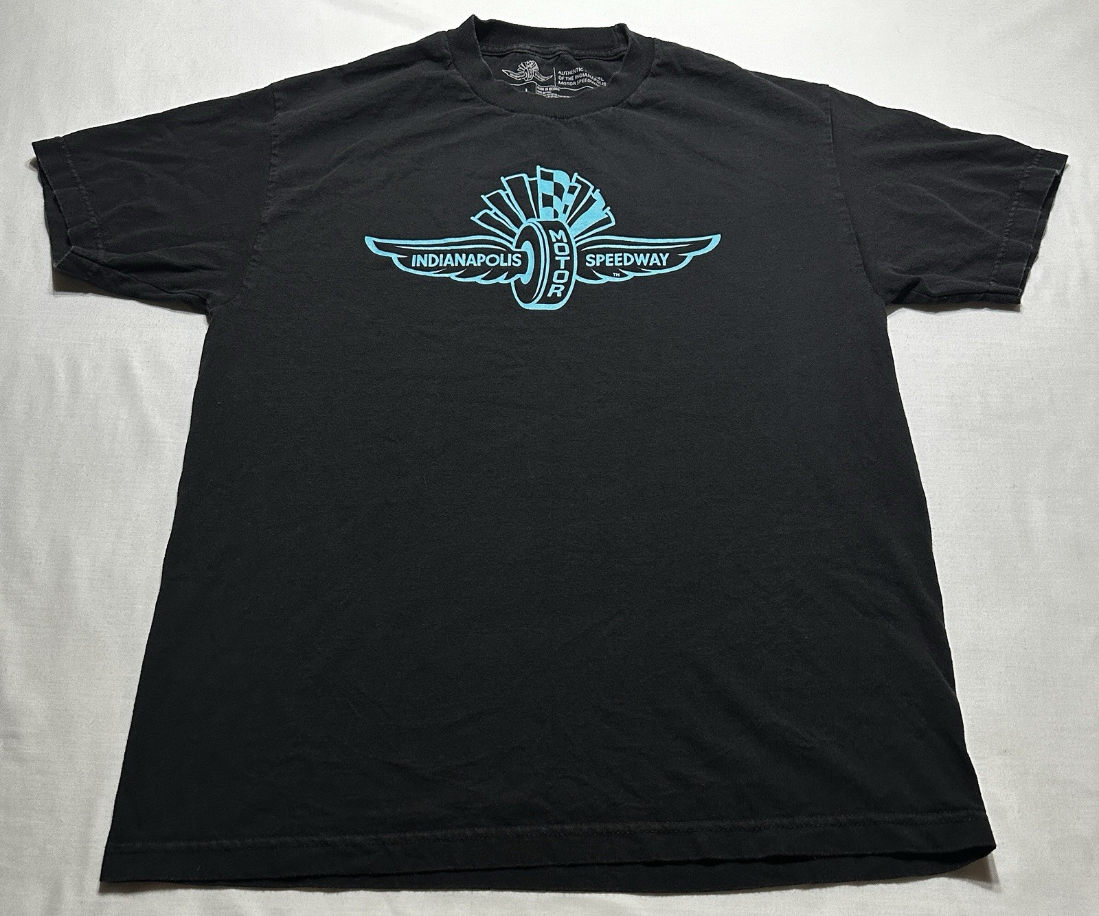 Indianapolis Motor Speedway Winged Wheel Logo Tee Shirt Black Adult Size Large