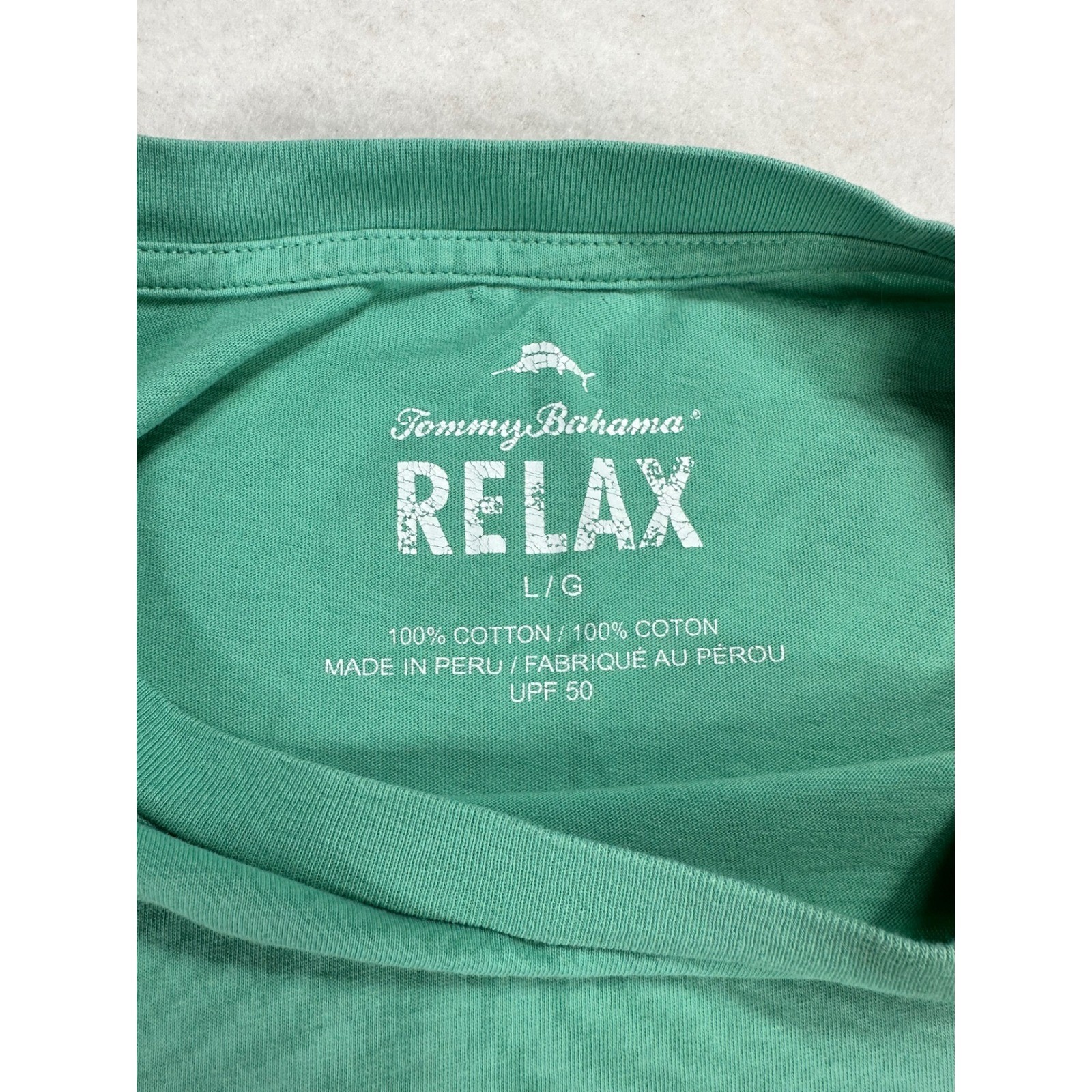 Tommy Bahama Relax Mens L Green Marlin Graphic T-Shirt UPF50 Cotton Short Sleeve