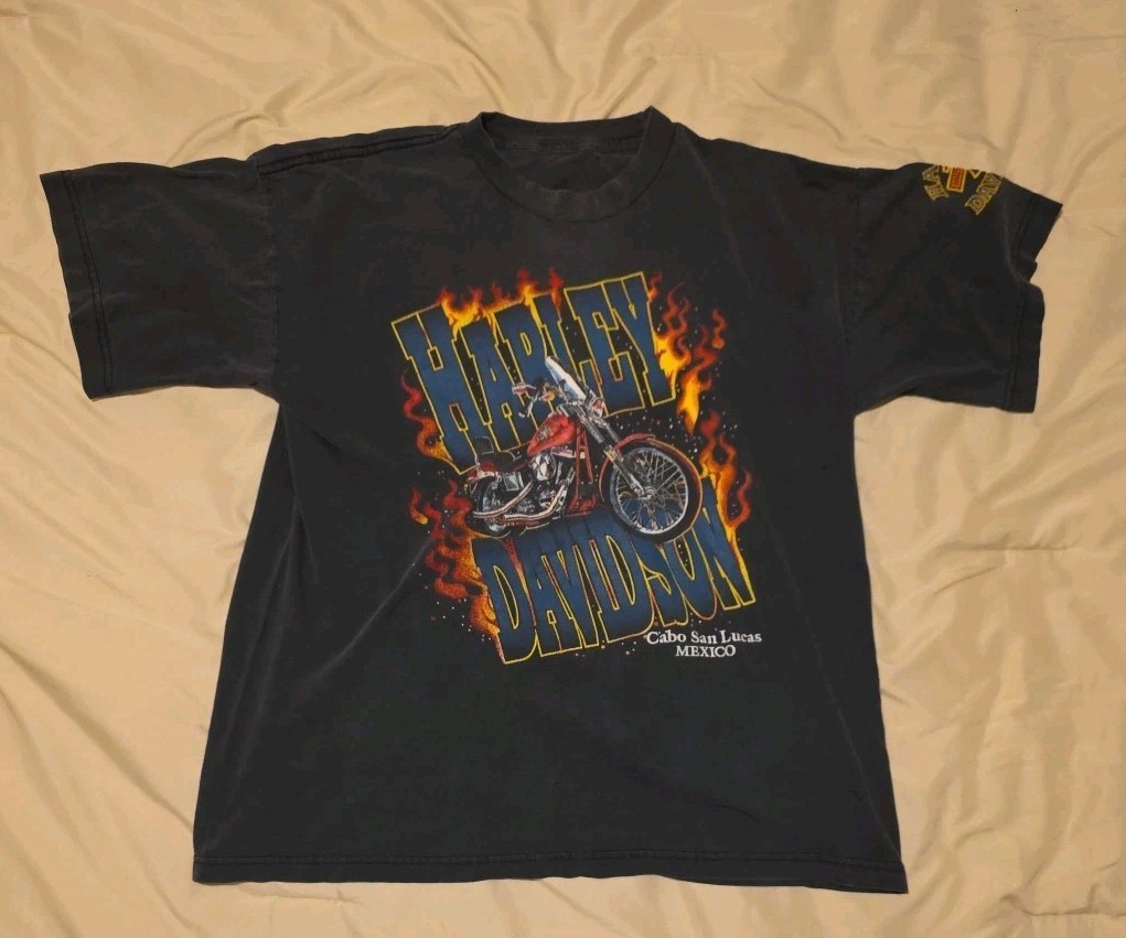 Harley-Davidson Cabo San Lucas Mexico Graphic T-Shirt Distressed Sz Large No Tag