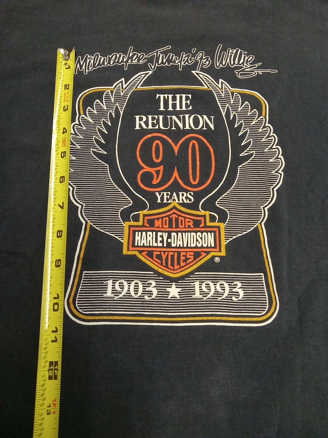 Vintage Harley Davidson 90 Years Reunion T-shirt Holoubek Front Back Print Sz Lg