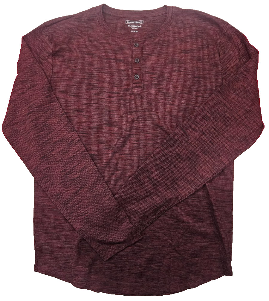 Carbon Men’s Long Sleeve XXL Henley Shirt Burgundy Waffle Knit 3 Buttons