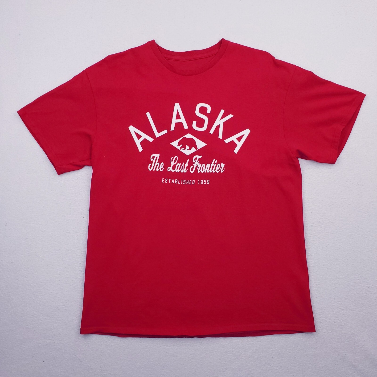 Alaska Shirt Mens Large Red White Last Frontier Bear Outdoor Adventure Nature