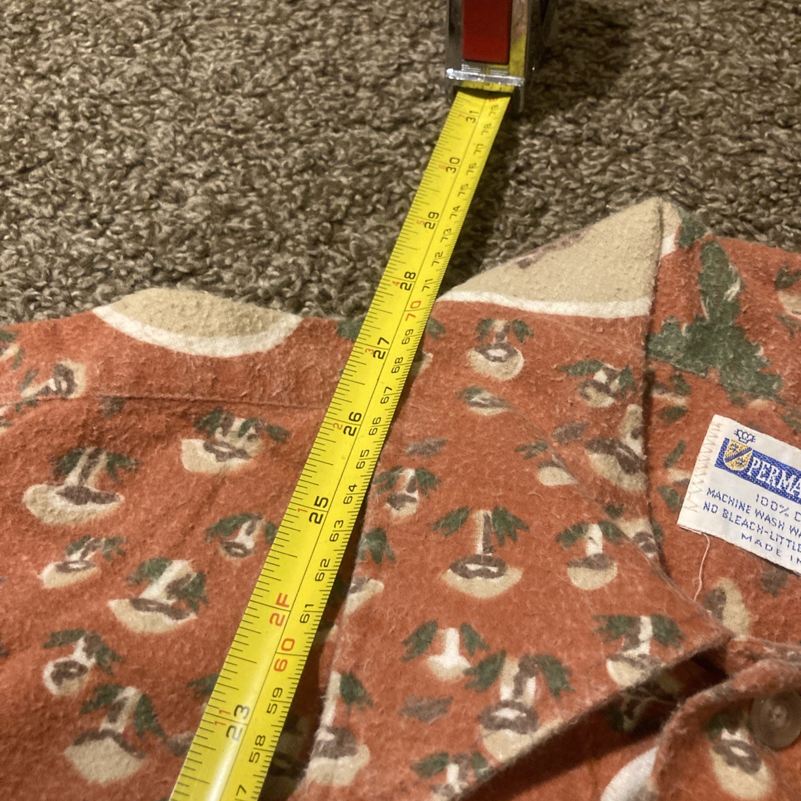 Vintage 70s Mushroom Squirrel Print Permanent Press Button Up Shirt M Cotton