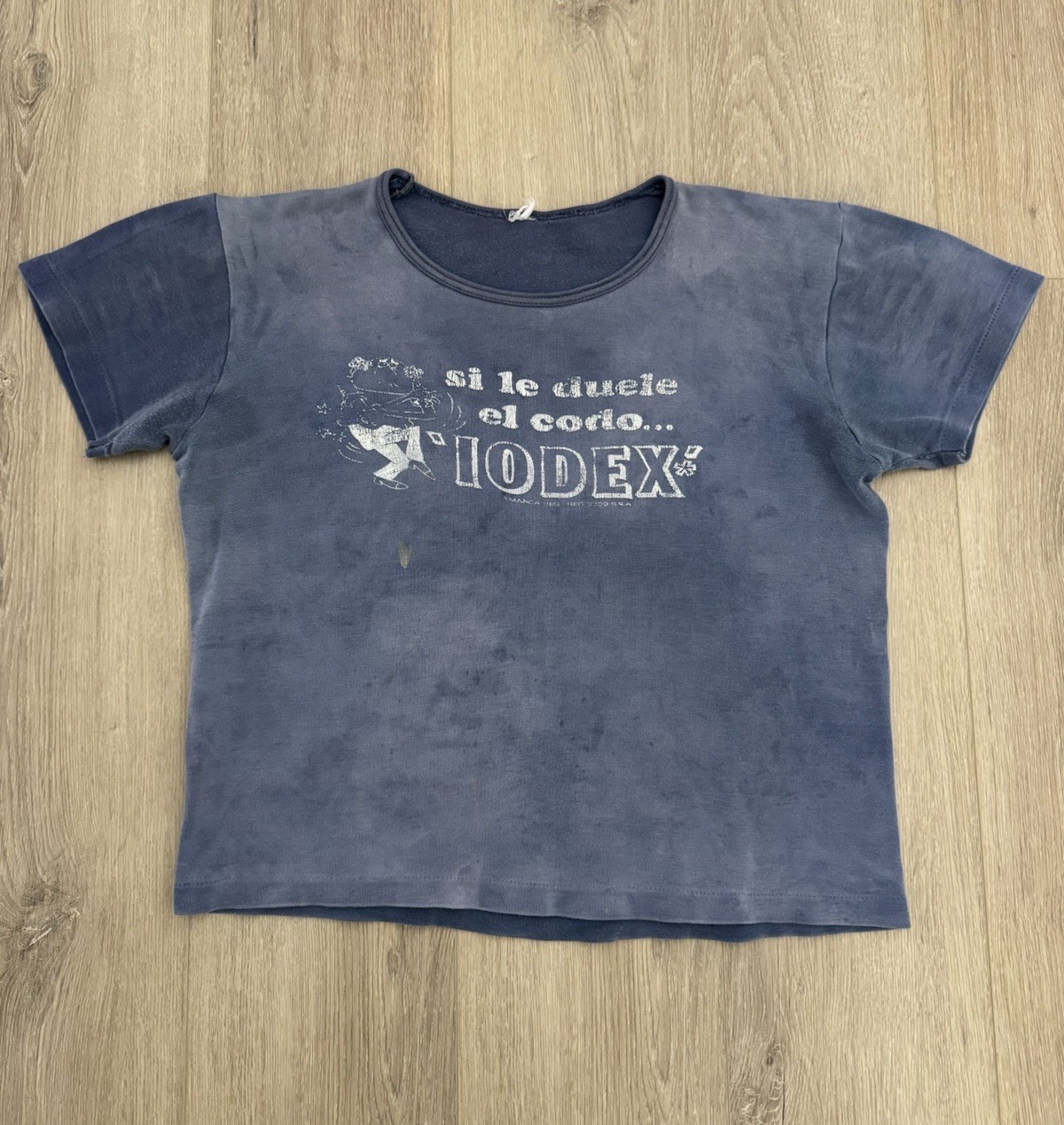 vintage 40s Sunfaded Blue Iodex Graphic Baby Cropped Tee S-M 50s Shirt
