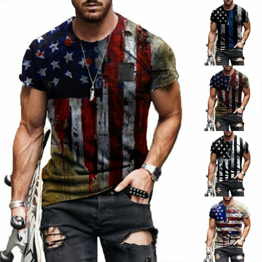 USA Distressed police Flag Men T Shirt Gym Workout patriotic tee eagle skull