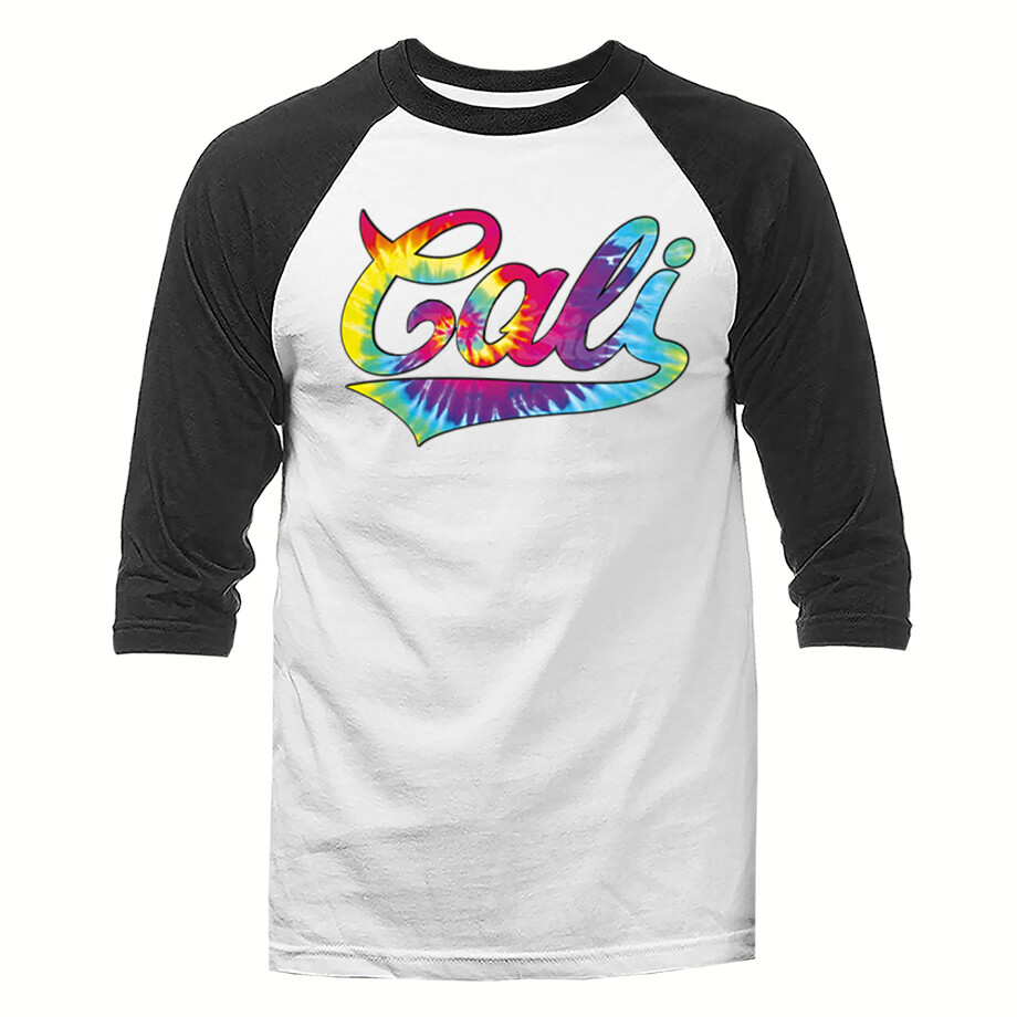 The Golden State California Cali Swoosh Neon Tie Dye 3/4 Sleeve Raglan