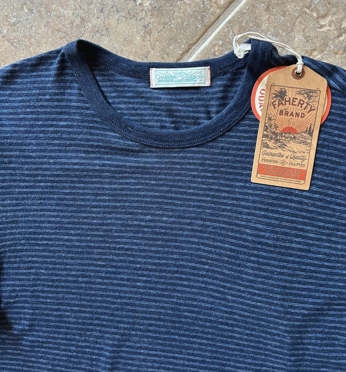 Faherty Vintage Chambray Tee T Shirt Men’s XL Navy Cove Striped $78 NWT