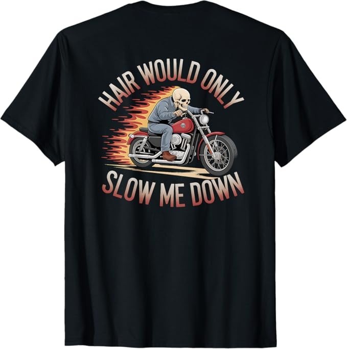 Funny Graphic Motorcycle Rider Bald Biker Skull T-Shirt