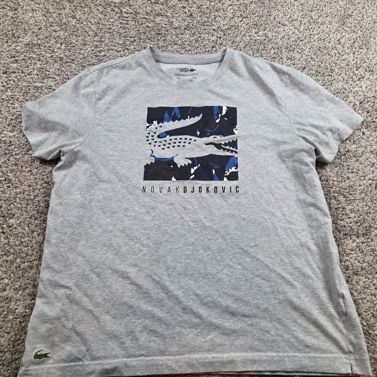 Lacoste Sport x Novak Djokovic Shirt Mens 8 Gray 3XL Graphic Short Sleeve