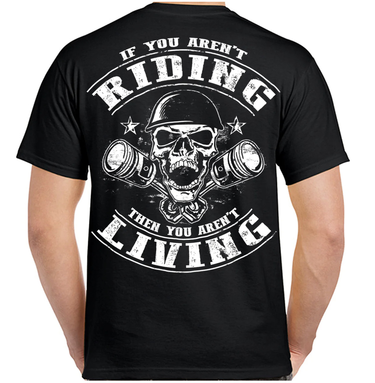 Riding is Living Piston Skull Offensive Motorcycle Biker T Shirt no Harley